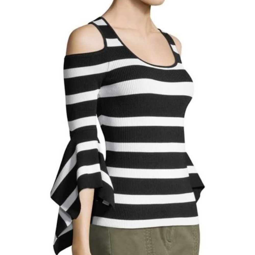 Scripted Cold Shoulder Striped Top - image 2